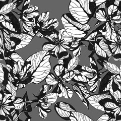 flowers seamless patern. Hand drawn ink illustration. Wallpaper or fabric design.