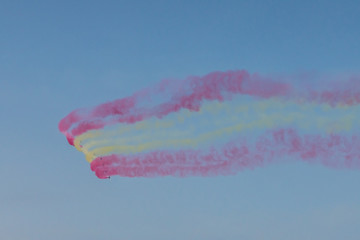 Flag of Spain drawn by airplane smoke in acrobatics