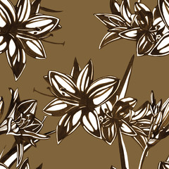 flowers seamless patern. Hand drawn ink illustration. Wallpaper or fabric design.