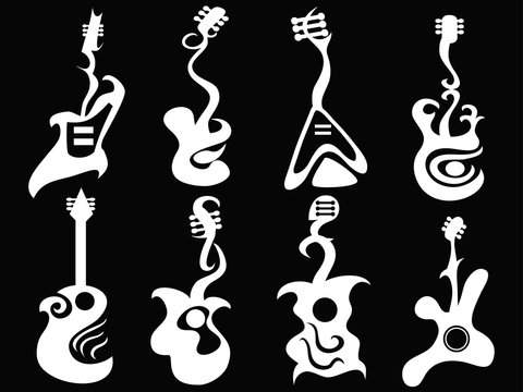 white abstract guitar on black background