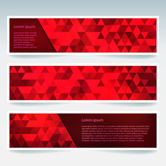 Set of red banner templates with abstract background. Modern vector banners with polygonal background