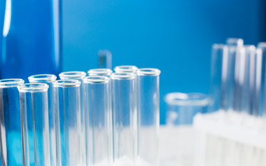 Trasparent test tube in laboratory. Close up.