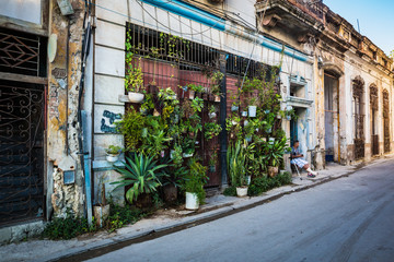 Fototapeta na wymiar HABANA, CUBA-JANUARY 11: City street on January 11, 2018 in Habana, Cuba. Street view of Habana