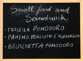 Italian street food menu on a blackboard