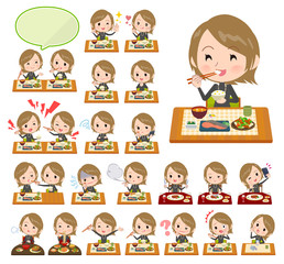 Short hair black high necked women_Meal