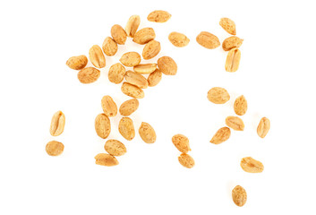 Peeled salted peanuts isolated on white background