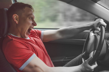 Last second before a car crash concept. Driver lost control of car. Dangerous maneuver on the road....