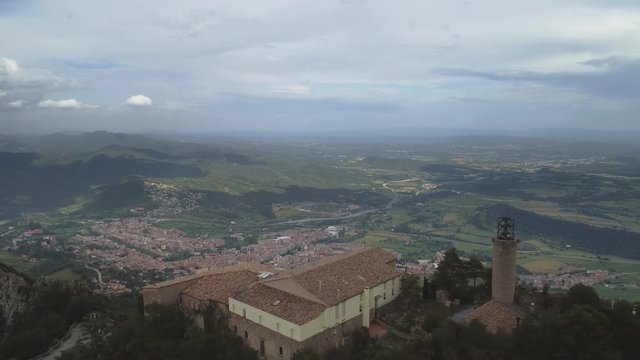 Aerial view of the Sanctuary of the Virgin Mary of Queralt Catalonia Spain. This religious building of ther XVIII century houses the statue of the Virgin of Queralt that was found by a shepherd in the