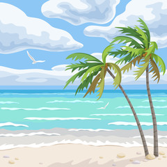 Fototapeta na wymiar Summer Background with Sea and Palm Trees