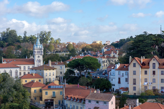 Sintra, Portugal. December 2017. View of Sintra city in early winter ready for the arrival of tourists.