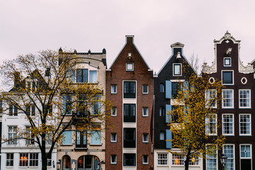 Fototapeta premium Dutch Houses Facade In Downtown Amsterdam City