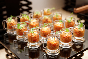 Eggplant appetizer in small glasses