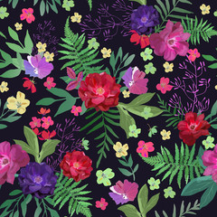 Flowers seamless pattern hand drawn for print design. Vector mod