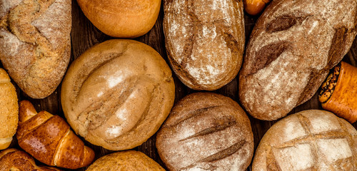 Fresh fragrant bread on the table. Food concept
