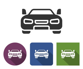 Car icon in different variants with long shadow