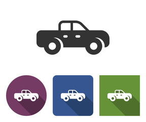 Pickup truck icon in different variants with long shadow
