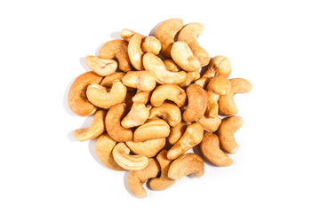 Pile of cashew nuts  isolated on white background.