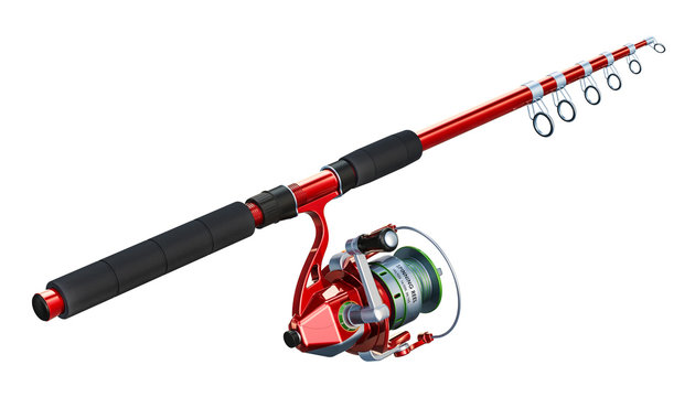 Fishing rod with spinning, 3D rendering