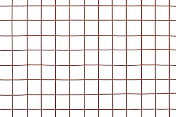 Rusty steel mesh isolated on white background.
