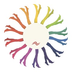 Tights stockings multicolored rainbow colors bright colored nylon textile in a circle as a flower with white middle isolated object on white background vector illustration.