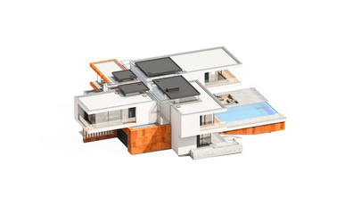 Fototapeta premium 3d rendering of modern house isolated on white.