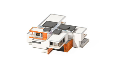 Obraz na płótnie Canvas 3d rendering of modern house isolated on white.