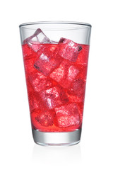 Glass of red soda isolated