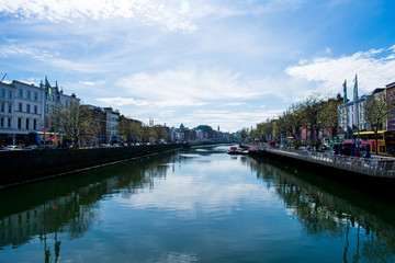 A canal in Dublin, Ireland on a sunny day