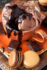 French  macarons and chocolate ice cream with  sweet sauce