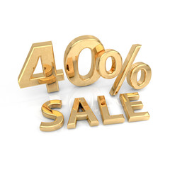 40 forty percent 3d golden percentage sale sign symbol icon rendering illustration sale discount interest rate template isolated on white background in high resolution 