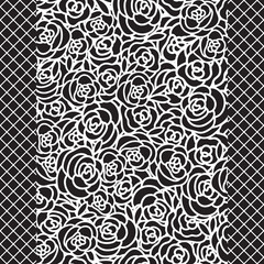Vector White hand drawn flower seamless pattern on a black color background.
