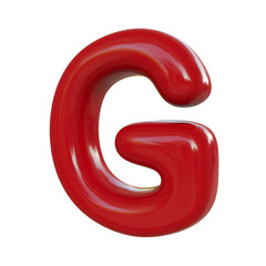 Glossy red letter G. 3D render of balloon font isolated on white background