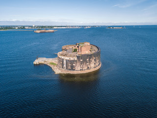 Aerial view of the brick fort Alexander. Kronstadt.