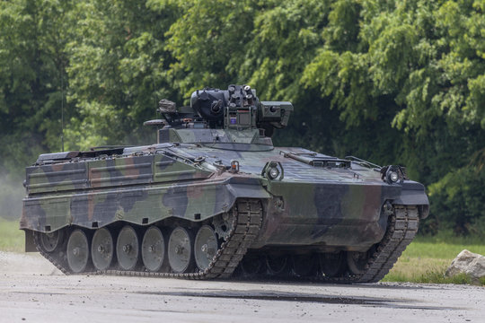 German infantry fighting vehicle drives on a road