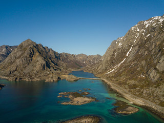 Fototapeta na wymiar Aerial view over Henningsvaer at Lofoten Islands / Norway