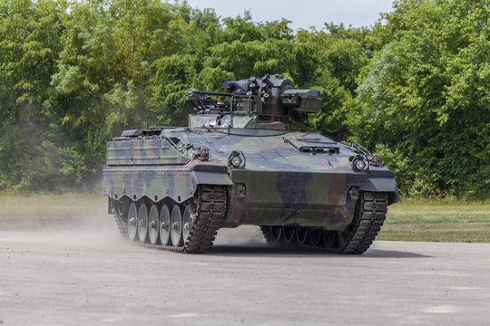 German infantry fighting vehicle drives on a road