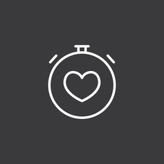 line stopwatch with heart icon on dark background