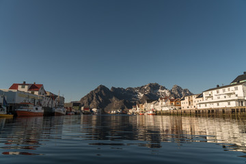 Fototapeta premium At the fishing harbor of Henningsvaer at Lofoten Islands / Norway