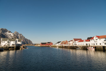 At the fishing harbor of Henningsvaer at Lofoten Islands / Norway
