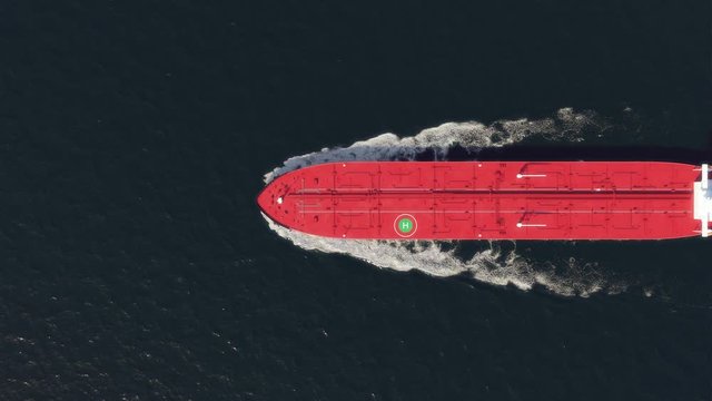 oil tanker floating in the ocean, top view