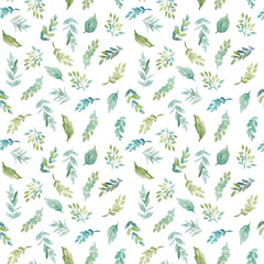 Fototapeta premium Seamless watercolor floral pattern with flowers and leaves composition on white background, perfect for wrappers, wallpapers, postcards, greeting cards, wedding invitations, romantic events, etc.