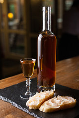 Bread alcoholic tincture with lard on bread