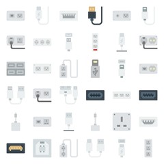 connector cable icons set
