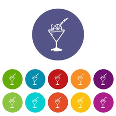 Cocktail icons color set vector for any web design on white background