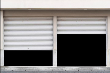 Opened white shutter door isolated on white background