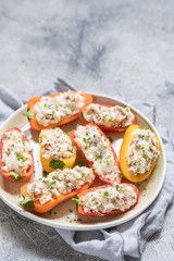 peppers stuffed with cheese, bacon and herbs