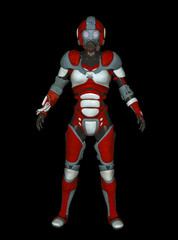 3D Illustration of Futuristic Red Female Cyborg on Black Chroma Key Background for Easy Editing