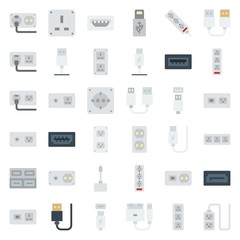 connector cable icons set