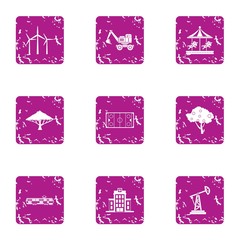 Construction project icons set. Grunge set of 9 construction project vector icons for web isolated on white background