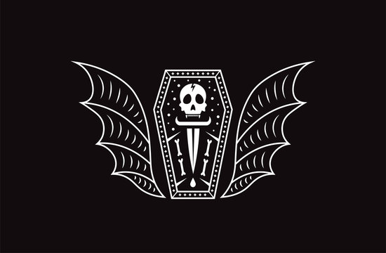 Skull Coffin Vampire. Logo Skull Vector Illustration.